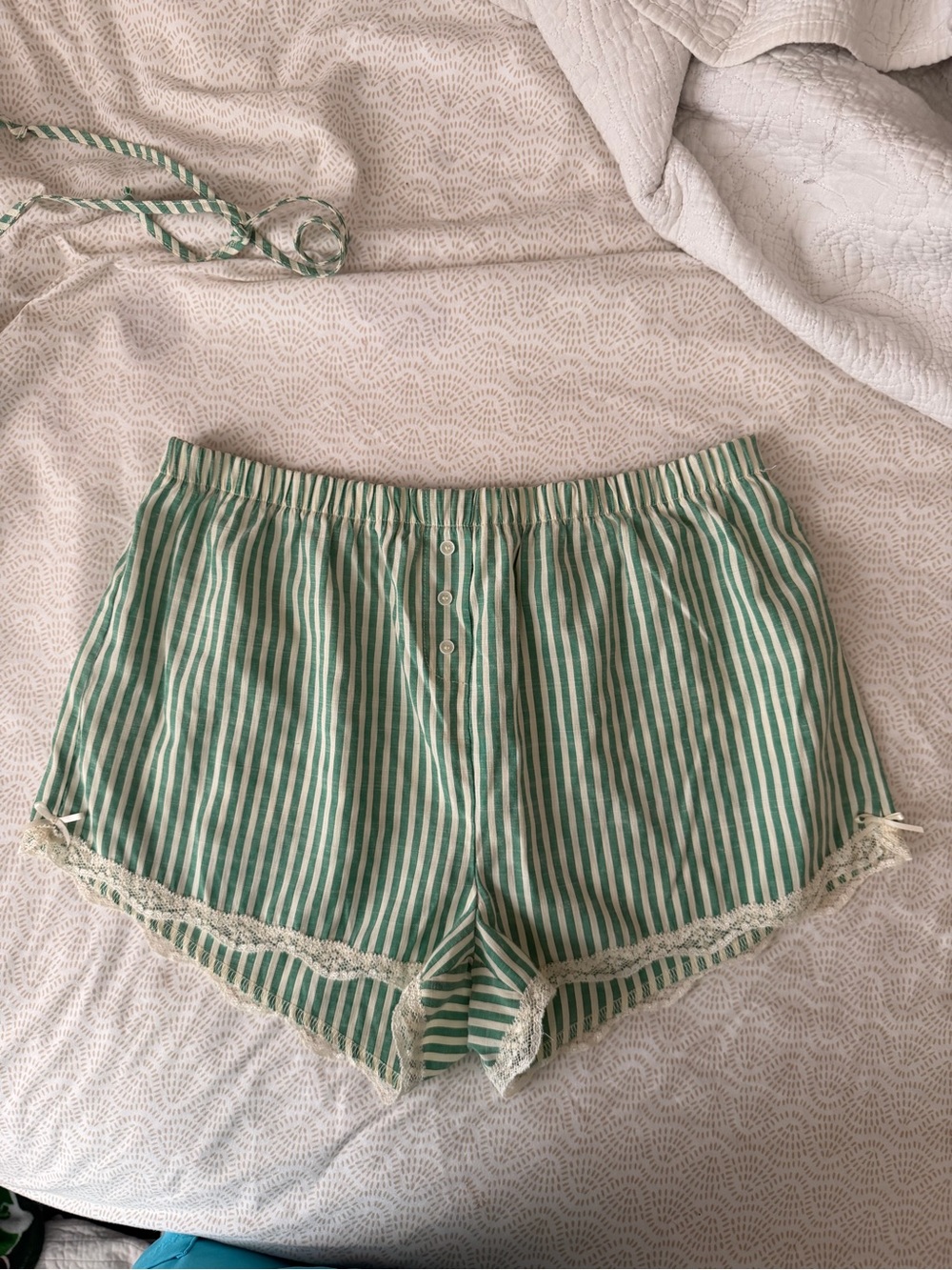 Green and White Striped Lace-Trim Two Piece Set - Picture 5 of 5